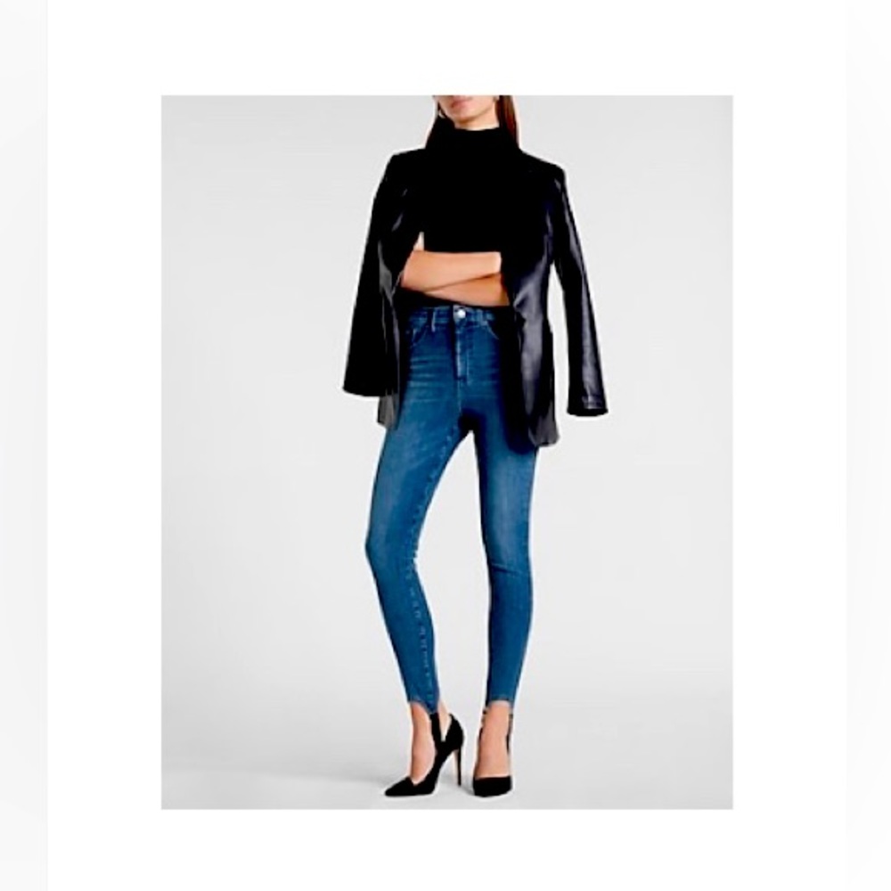 High Waisted Ultra Hyper Stretch Med. Wash Skinny Stirrup Jeans in Size 2